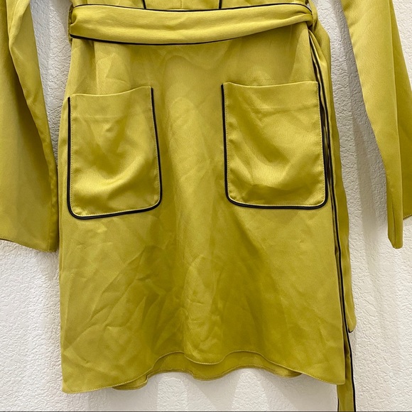 Missguided Mustard Lime Long Sleeves Plunge Dress Size 4 - Picture 10 of 16